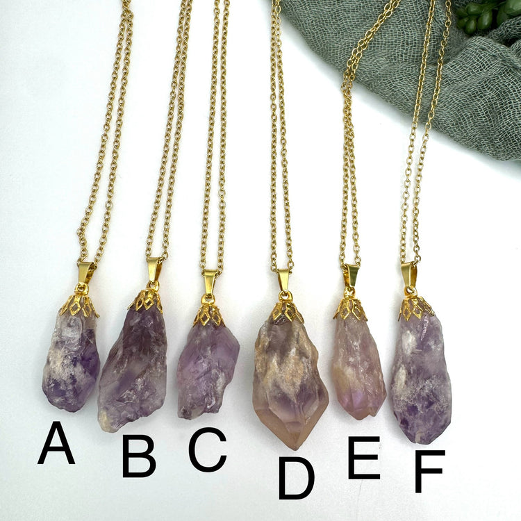 Raw Amethyst Necklace - Gold