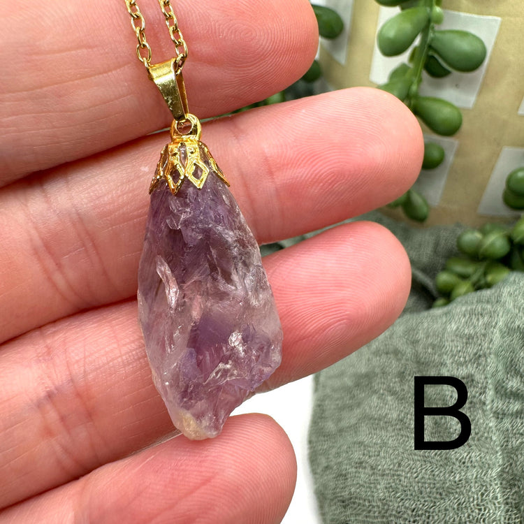 Raw Amethyst Necklace - Gold