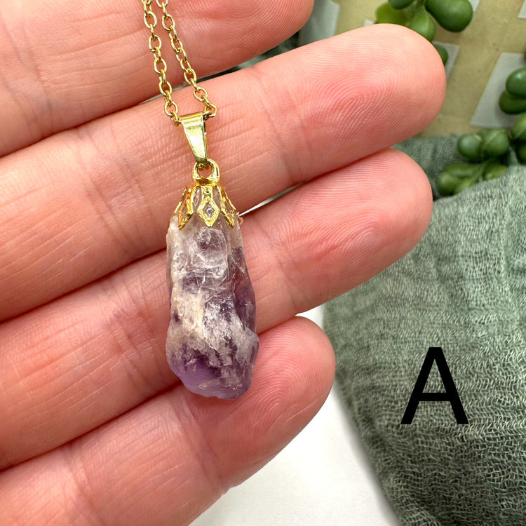 Raw Amethyst Necklace - Gold