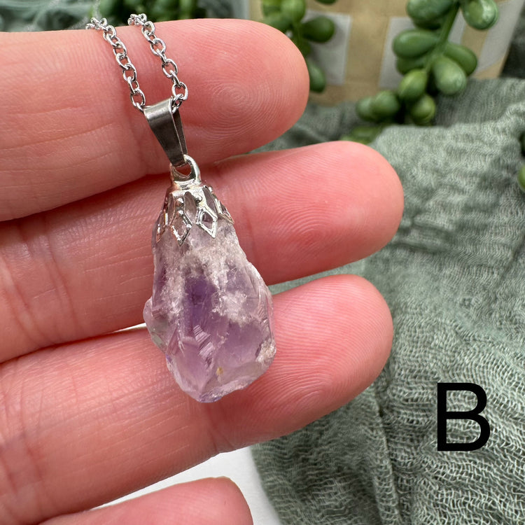 Raw Amethyst Necklace - Silver