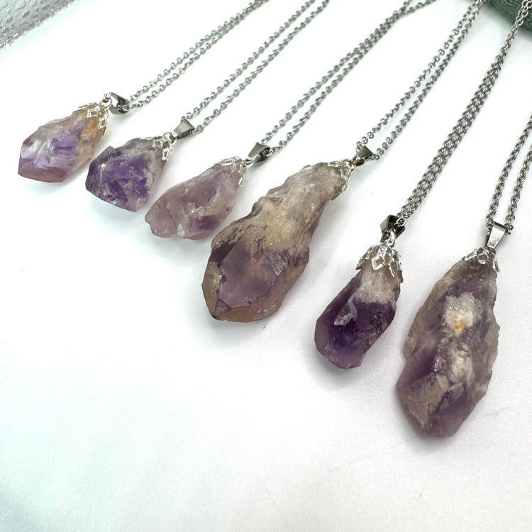 Raw Amethyst Necklace - Silver