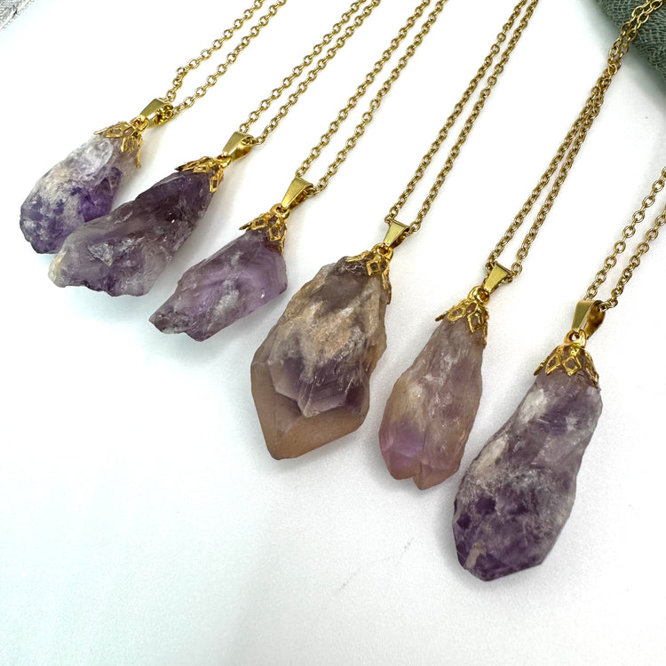 Raw Amethyst Necklace - Gold