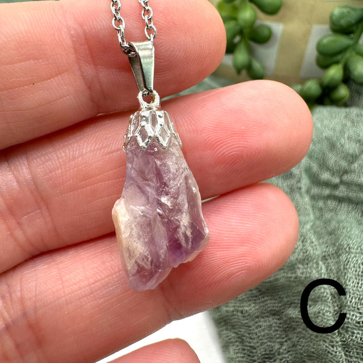 Raw Amethyst Necklace - Silver