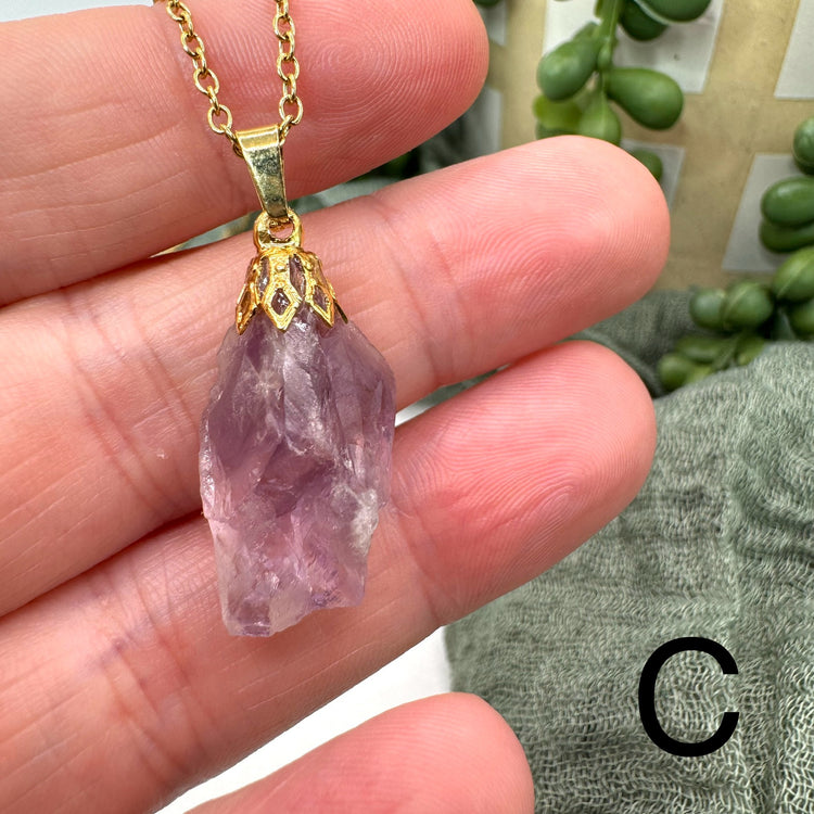 Raw Amethyst Necklace - Gold