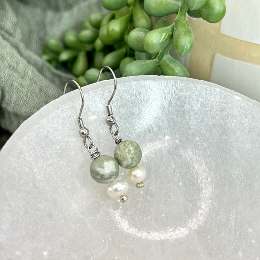 Peace Jade & Pearl Earrings
