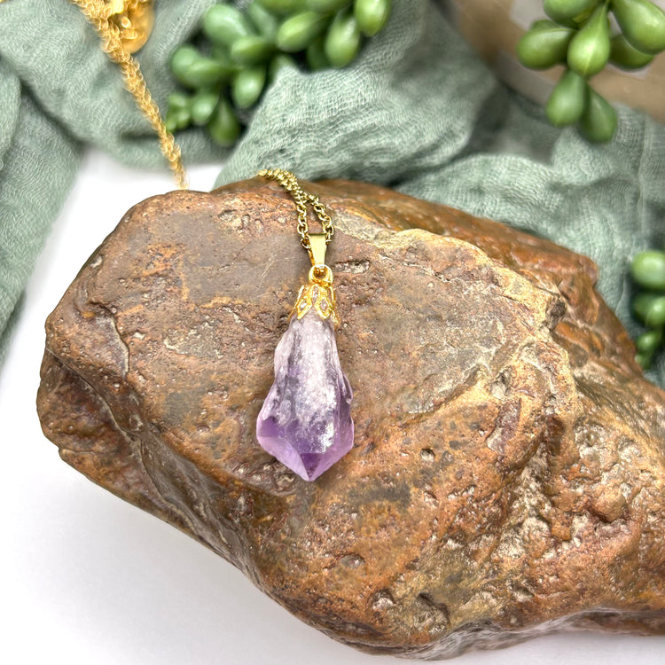 Raw Amethyst Necklace - Gold