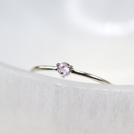 Amethyst Solitaire Ring - Silver
