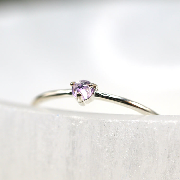 Amethyst Solitaire Ring - Silver